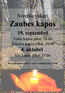 Svecīšu vakaru plāns 2026. gadam Zaubes pagasta kapsētās.
